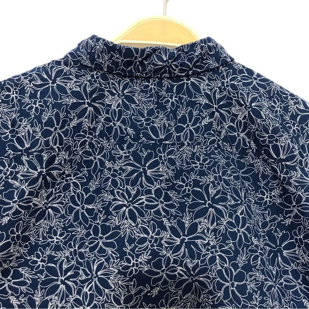 Banana Republic Shirt Mens Large Blue White Camden Fit Floral Short Sleeves